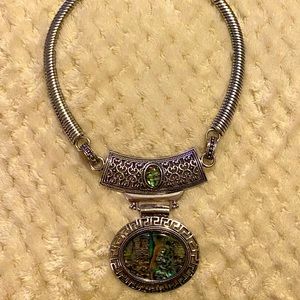 Choker Style Silver Necklace with Unique Stone.